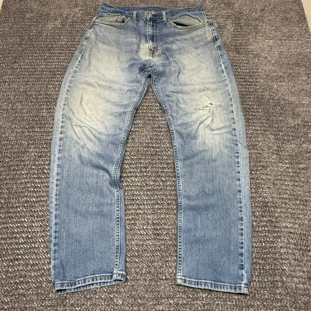 Levis‎ Mens 505 Jeans W34 L32 Light Wash Blue Distressed Regular Fit